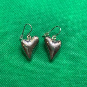 Sterling .925 Puffed Heart Earrings. 1-1/4" x 5/8" x 3/8" Puffed Heart.